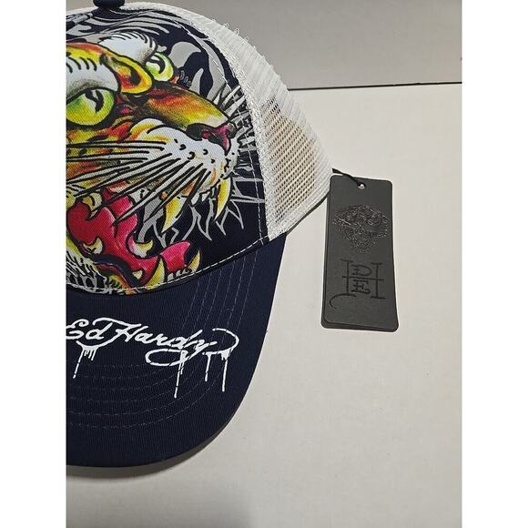 Ed Hardy Trucker Style Snapback Hat New Blue White - Picture 8 of 9